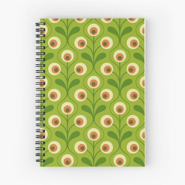 Item preview, KF 0160 D - Vintage Retro 70s Floral Pattern in Green and Orange designed and sold by KhakiFinch.