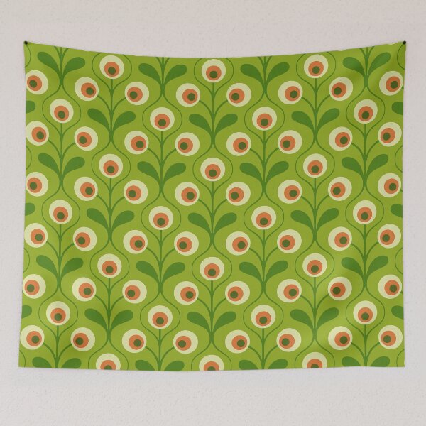 Item preview, KF 0160 D - Vintage Retro 70s Floral Pattern in Green and Orange designed and sold by KhakiFinch.