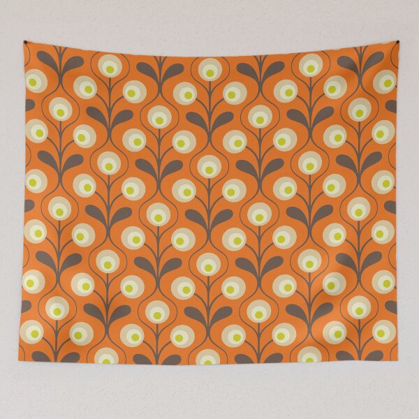 Item preview, KF 0160 E - Vintage Retro 70s Floral Pattern in Orange Brown and Green designed and sold by KhakiFinch.