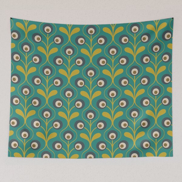 Item preview, KF 0160 F - Vintage Retro 70s Floral Pattern in Green and Blue designed and sold by KhakiFinch.