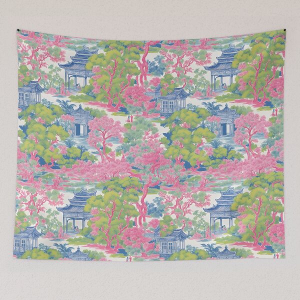 Item preview, Chinoiserie garden in preppy colors designed and sold by SophieClimaArt.