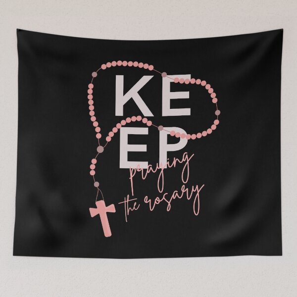 Item preview, Keep Praying the Rosary typography and rosary beads designed and sold by Brasilia.