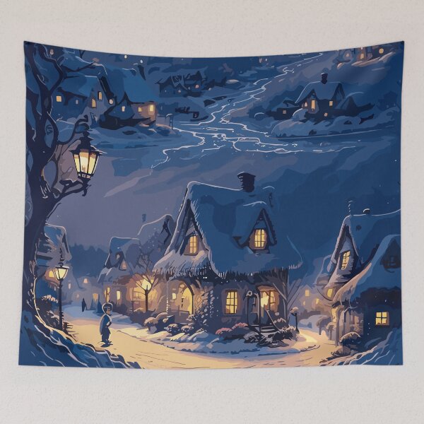 Item preview, Snowy Village at Dusk designed and sold by PrithviApparels.