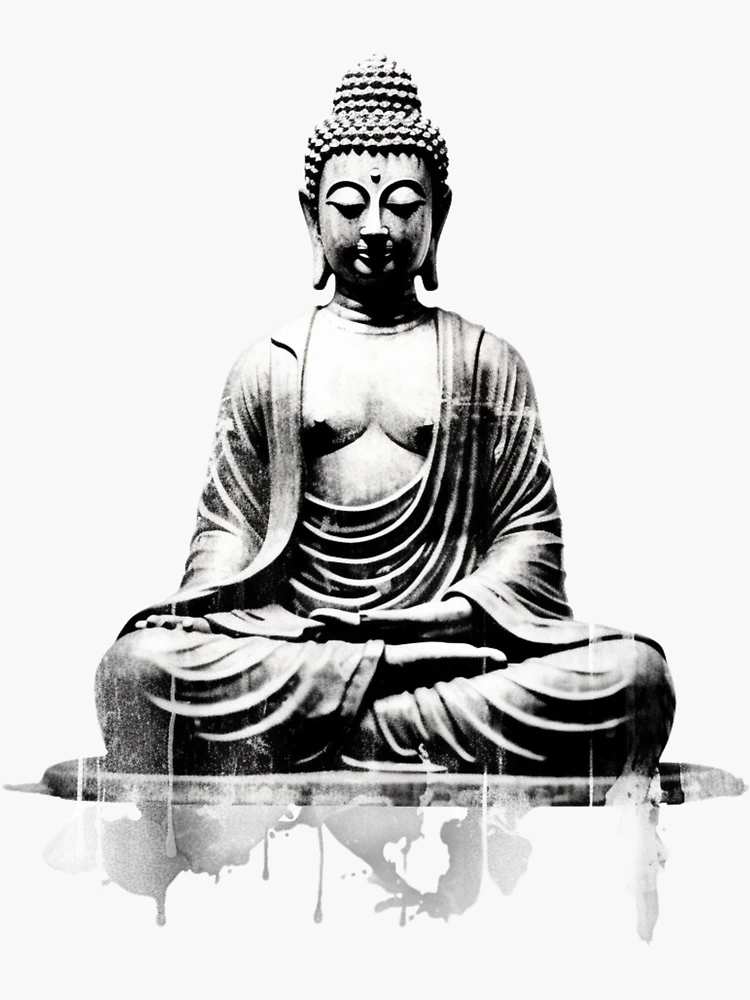 Sticker for Sale mit Buddha Schwarz Weiß, Digitale Kunst, Für Yoga