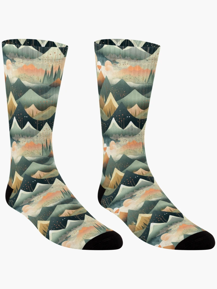 Thumbnail 3 of 5, Socks, Nature Pattern - Mountain Ranges designed and sold by IntristedAI.
