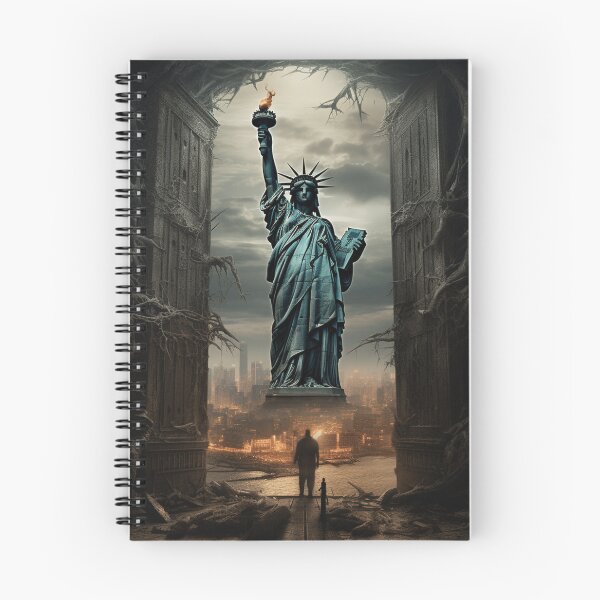 Aperçu de l'œuvre statue de la liberté à travers les portes gothiques de la cathédrale créée et vendue par Davidshadowing.
