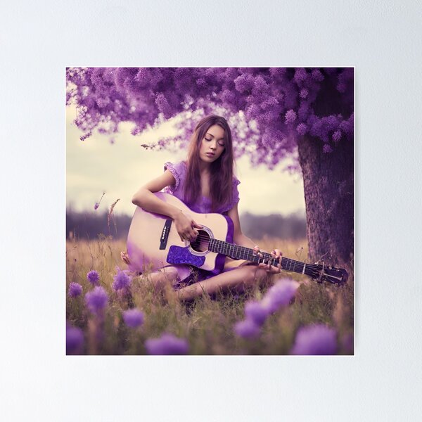 Item preview, Sexy girl plays the purple guitar. on the meadow. designed and sold by mariolasworld.