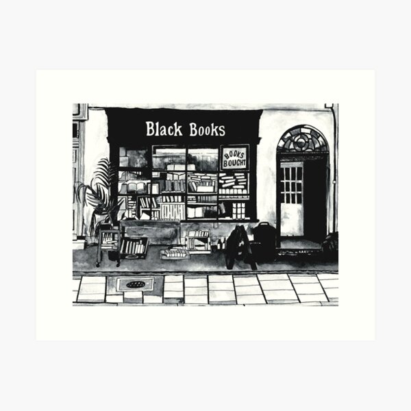 Item preview, Black Books, Shop front, ink painting. designed and sold by Lucy  Chambers.