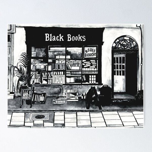 Item preview, Black Books, Shop front, ink painting. designed and sold by Lucy  Chambers.