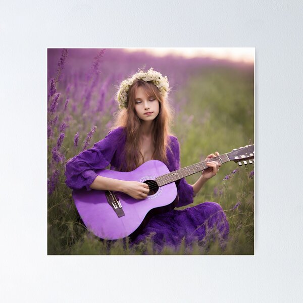 Item preview, Sexy girl plays the purple guitar. on the meadow. designed and sold by mariolasworld.