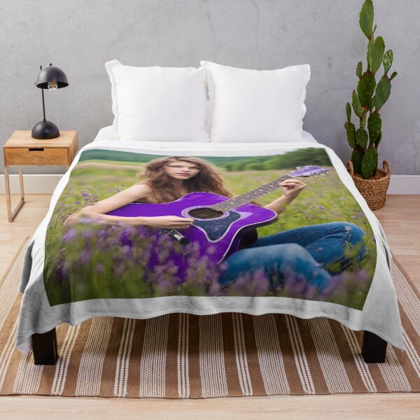 Item preview, Sexy girl plays the purple guitar. on the meadow. designed and sold by mariolasworld.