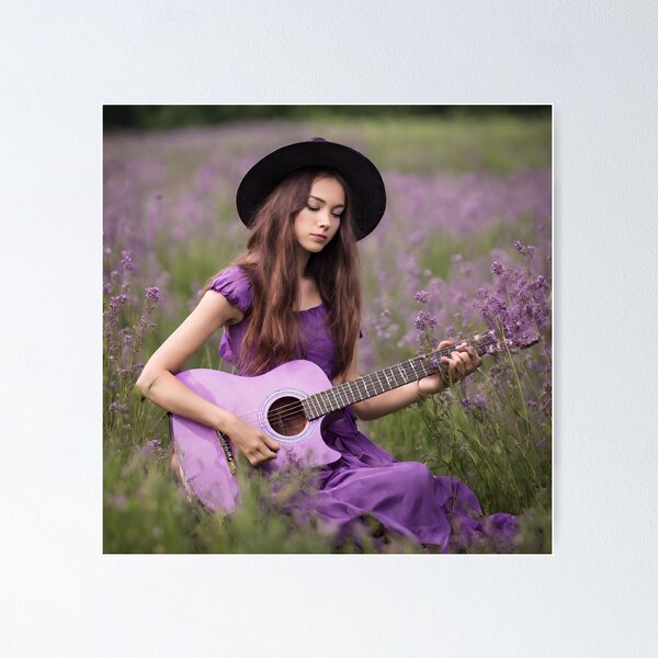 Item preview, Sexy girl plays the purple guitar. on the meadow. designed and sold by mariolasworld.