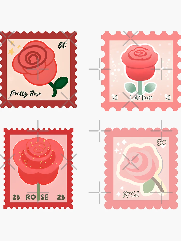 Cute Rose Flower Postage Stamps Stickers Graphic by sara_sb2000 · Creative  Fabrica