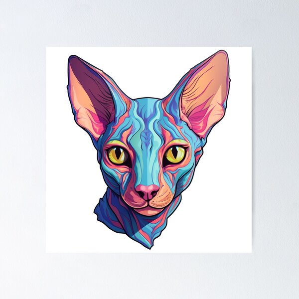 Artikelvorschau, Psychedelisches Sphynx-Katze-Kitty-lebendiges Aquarell-Porträt entworfen und verkauft von meganohm.
