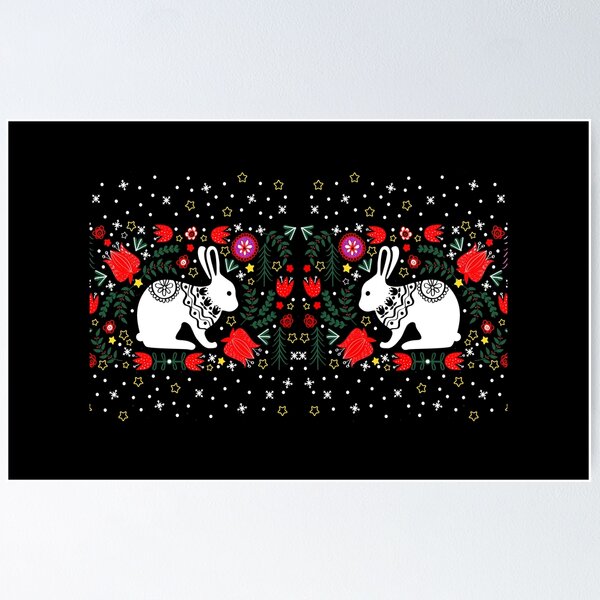 Item preview, Pair of Nordic Style Winter Christmas Rabbits designed and sold by Pixelchicken.