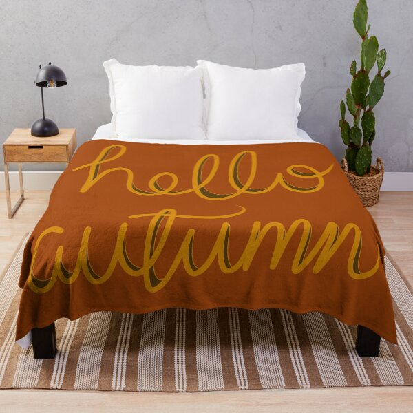 Item preview, Hello Autumn, Pretty Script Calligraphy Handwritten Orange Design on a Dark Orange Backdrop, made by EndlessEmporium designed and sold by EndlessEmporium.
