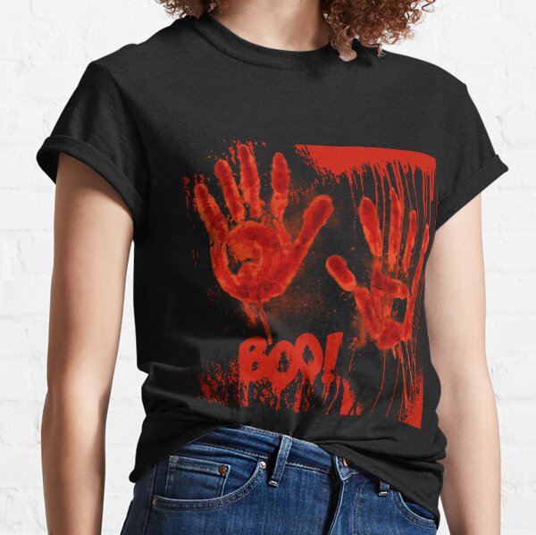 Unisex White Bloody Hand Splat Print Halloween Victim Horror T-Shirt