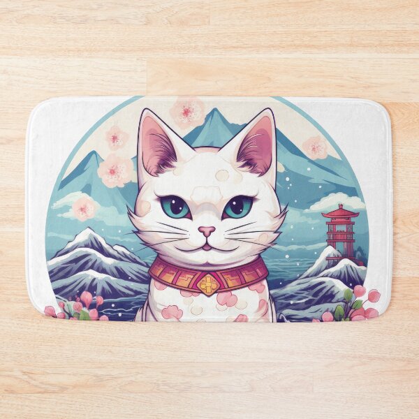 Item preview, cute lucky cat, Japanese anime style cat with Sakura designed and sold by WallyPink.