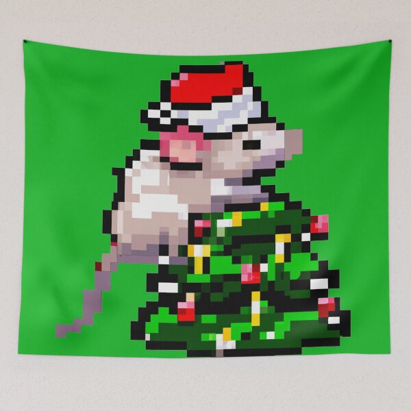 Item preview, Pixel Art Rat on Christmas Tree designed and sold by mindgoop.