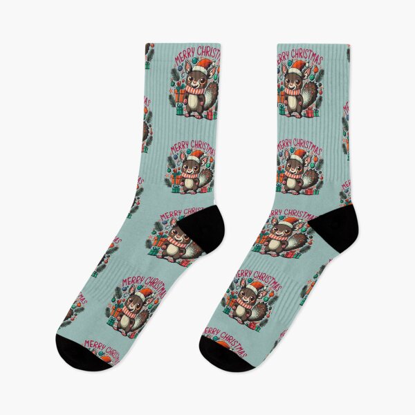 Item preview, cute aye aye wearing a christmas' hat, a christmas sweater and surrounded by christmas things designed and sold by The  Knick Knack Nook.