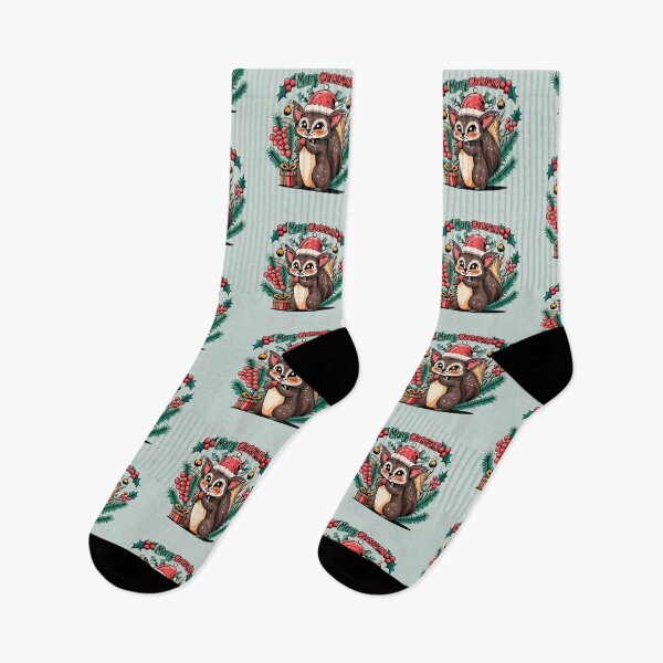 Item preview, cute aye aye wearing a christmas' hat, a christmas sweater and surrounded by christmas things designed and sold by The  Knick Knack Nook.