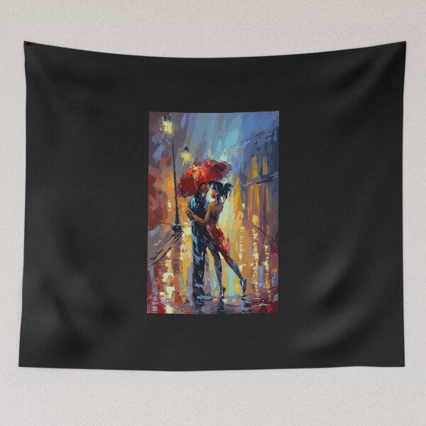 Item preview, Romantic Woman and Man Dancing Tango on a Rainy Street oil painting HQ Wide designed and sold by Psycho-Crazy.