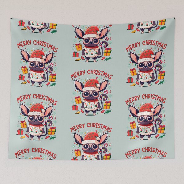 Item preview, cute aye aye wearing a christmas' hat, a christmas sweater and surrounded by christmas things designed and sold by The  Knick Knack Nook.