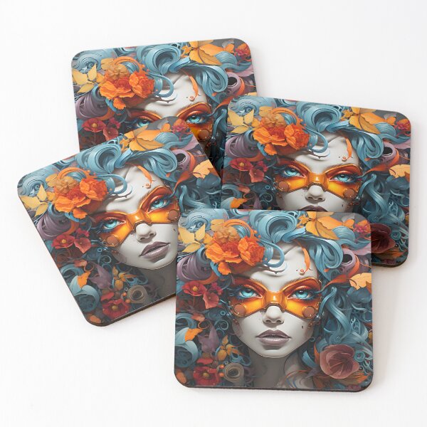 Item preview, Graffiti woman in a mask wearing wig of flowers designed and sold by workshoot.
