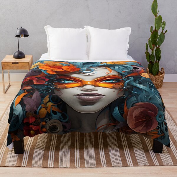 Item preview, Graffiti woman in a mask wearing wig of flowers designed and sold by workshoot.