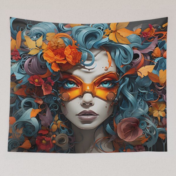 Item preview, Graffiti woman in a mask wearing wig of flowers designed and sold by workshoot.