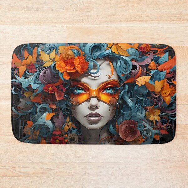 Item preview, Graffiti woman in a mask wearing wig of flowers designed and sold by workshoot.