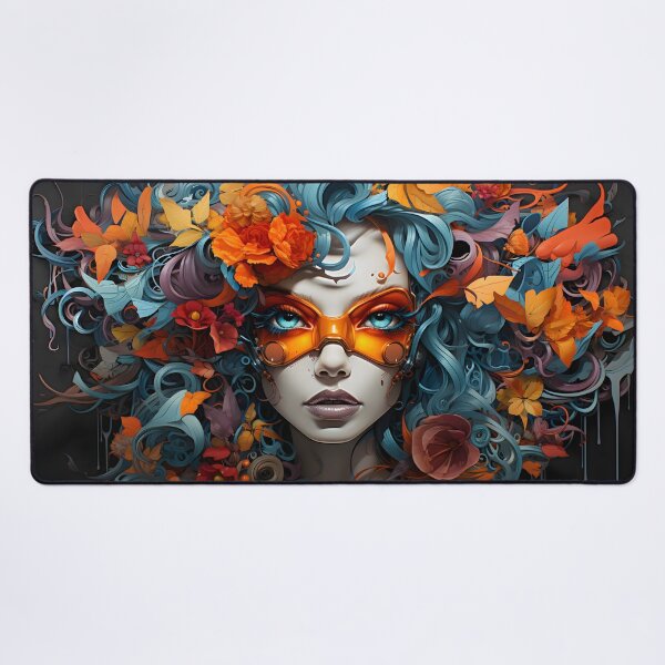 Item preview, Graffiti woman in a mask wearing wig of flowers designed and sold by workshoot.