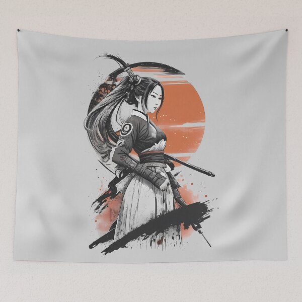 Aperçu de l'œuvre Onna-Bugeisha au crépuscule : guerrier encré créée et vendue par DevushkaStore.
