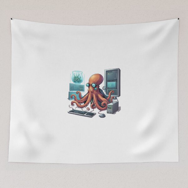 Item preview, Cute futuristic computer scientist octopus designed and sold by ExtraSilver.