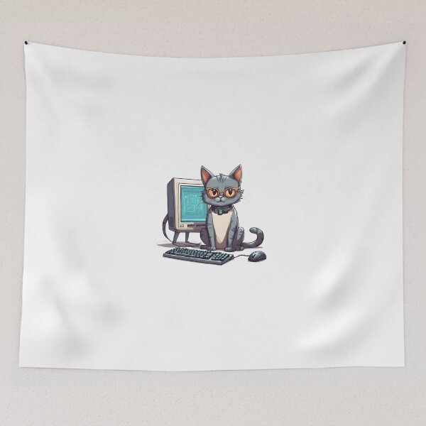 Item preview, Cute futuristic computer scientist cat designed and sold by ExtraSilver.