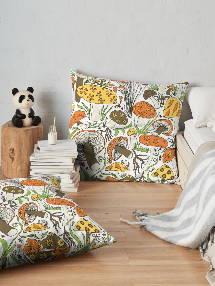 Alternate view of Mushrooms Drawing, Memories of the 70s Floor Pillow
