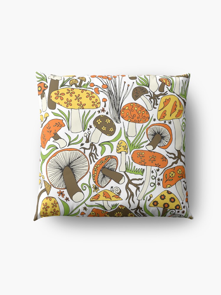 Alternate view of Mushrooms Drawing, Memories of the 70s Floor Pillow