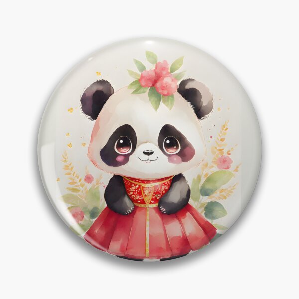 Item preview, Watercolor Panda wearing Red and Gold with Flowers in Hair  designed and sold by ScarletGoldenOx.