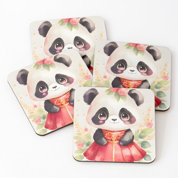 Item preview, Watercolor Panda wearing Red and Gold with Flowers in Hair  designed and sold by ScarletGoldenOx.