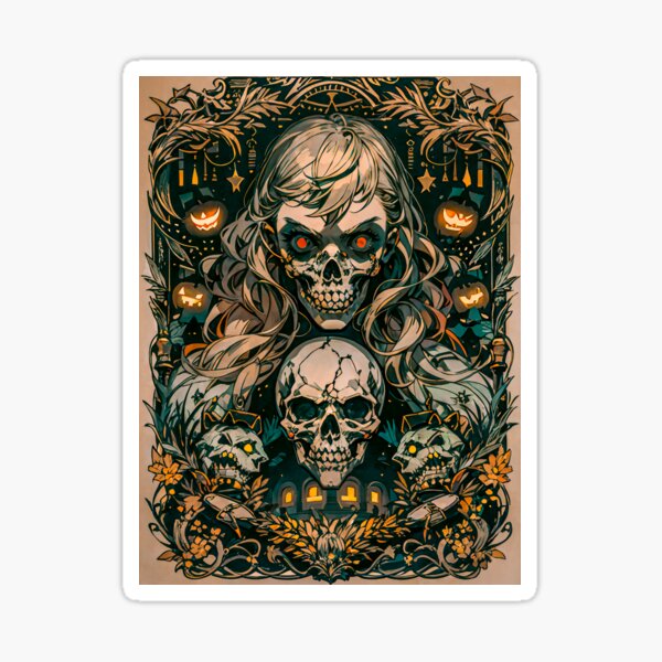 Halloween Horror Spooky Skulls Anime Digital Art Sticker