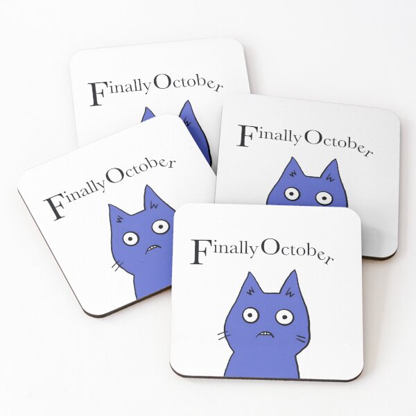 Item preview, Finally October Cute Cat Blue Design by ZeesDesign on Redbubble designed and sold by ZEESDESIGN.