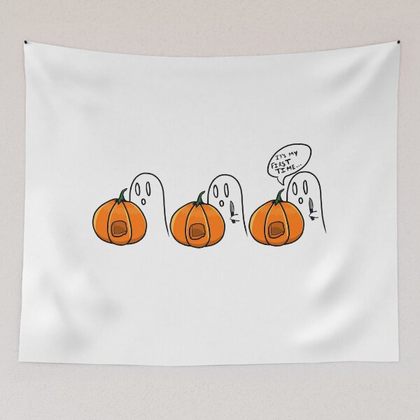 Item preview, It's my first time - pumpkin carving ghost - comic strip designed and sold by gaslight-n.