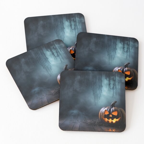 Item preview, Halloween jack-o-lantern in a creepy dark room designed and sold by PeffysArt.