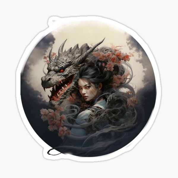 Woman With Japanese Dragon Sticker