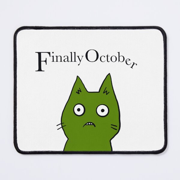 Item preview, Finally October Cute Cat Yellow Green Design by ZeesDesign on Redbubble designed and sold by ZEESDESIGN.