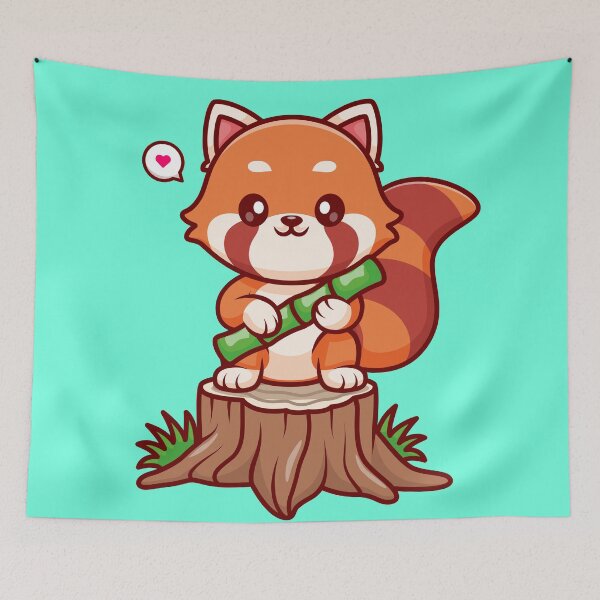 Item preview, Cute Red Panda Standing on Tree with Bamboo Cartoon Vector Icon Illustration designed and sold by hjian8219.