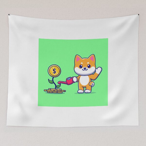 Item preview, Cute Shiba Inu Dog Watering Money Plant Cartoon Vector Icon Illustration designed and sold by hjian8219.