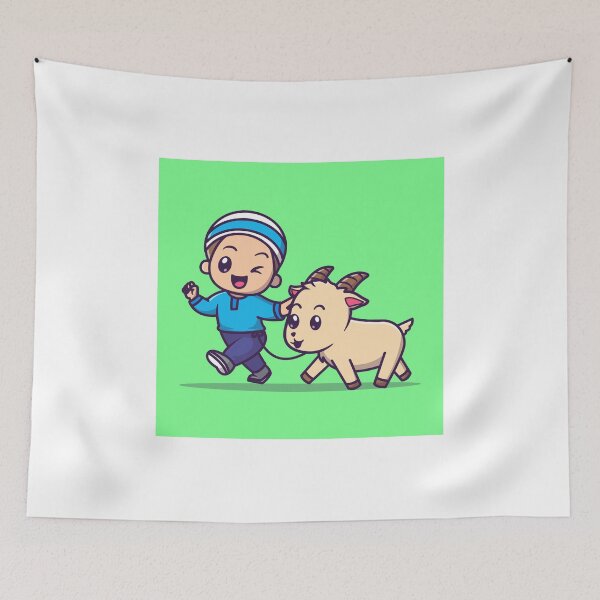 Item preview, Cute Moslem Boy with Goat Cartoon Vector Icon Illustration designed and sold by hjian8219.
