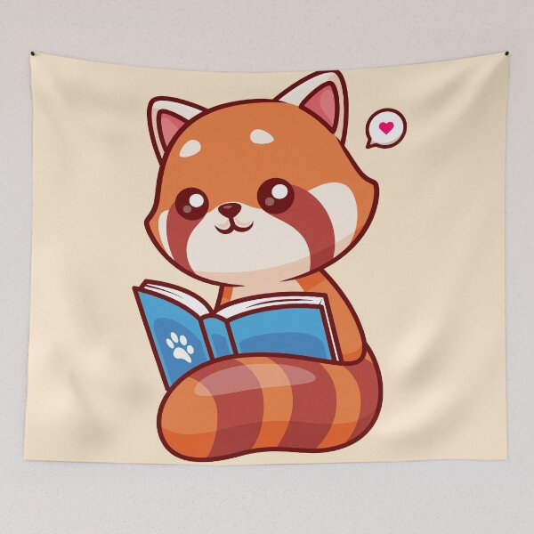 Item preview, Cute Red Panda Reading Book Cartoon Vector Icon Illustration designed and sold by hjian8219.