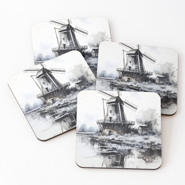 Item preview, Watercolor windmill with reflection designed and sold by inkArtistryfine.